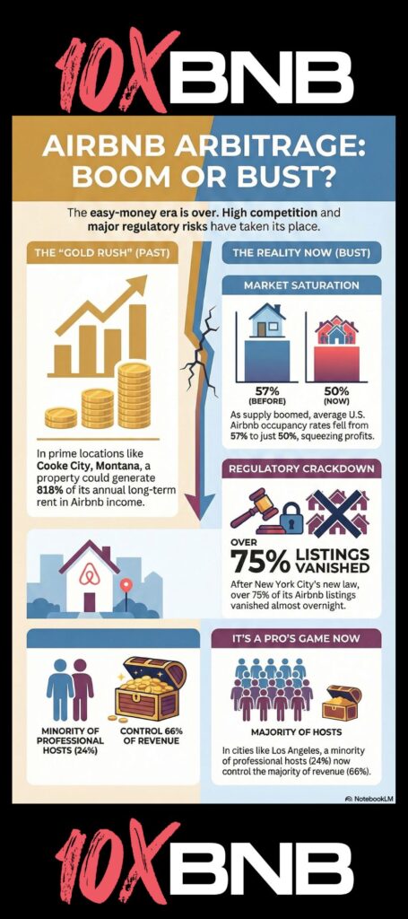 evolving landscape of airbnb arbitrage infographic in 2026 by 10XBNB and Shaun Ghavami