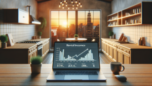 Airbnb passive income dashboard on laptop in luxury rental property