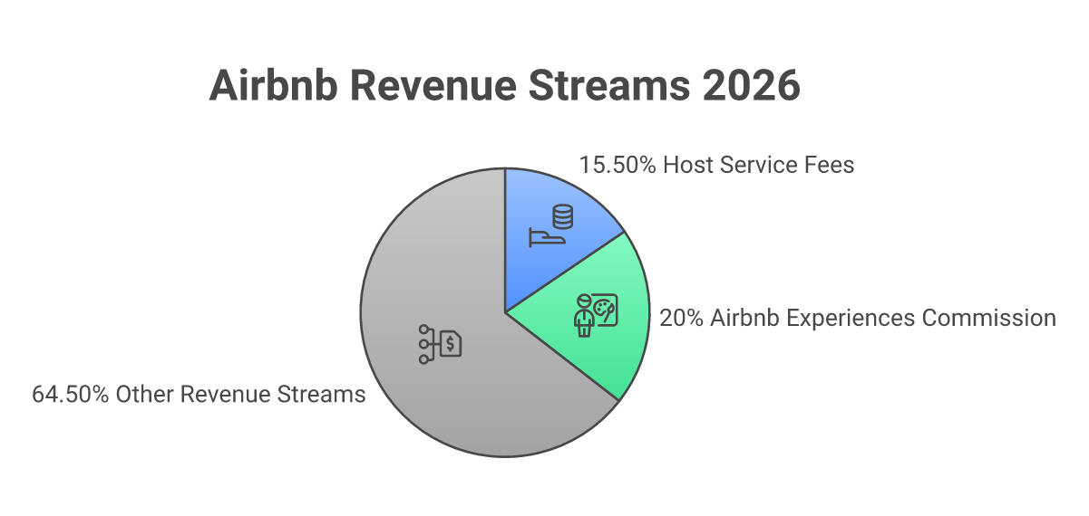 Airbnb revenue streams 2026 breakdown: host service fees, experiences commission, currency conversion, co-host network
