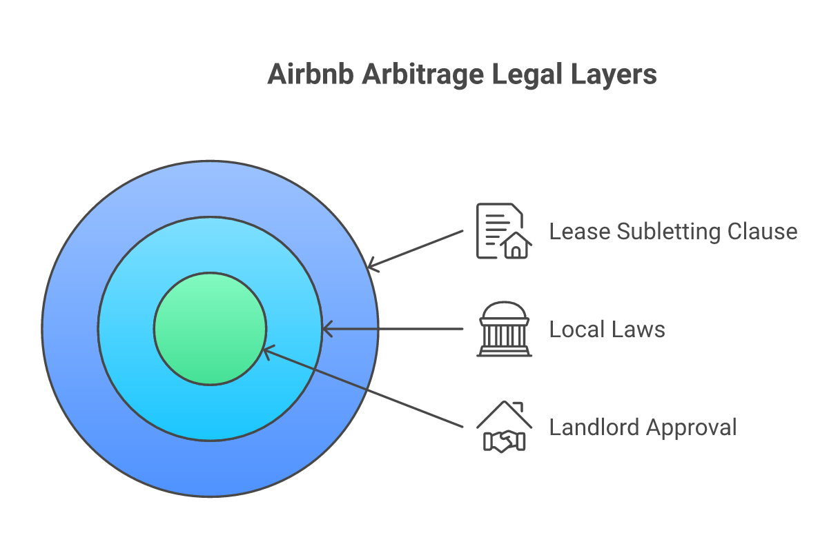 3 legal layers required for Airbnb arbitrage in 2026 covering lease, local laws, and landlord approval