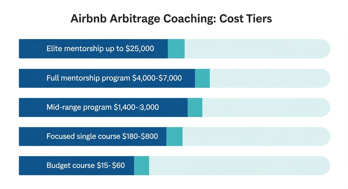 Airbnb arbitrage coaching cost tiers chart from budget courses to elite mentorship