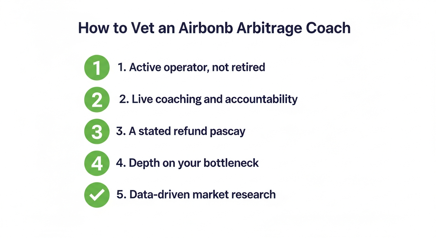 Five-point checklist for vetting an Airbnb arbitrage coach