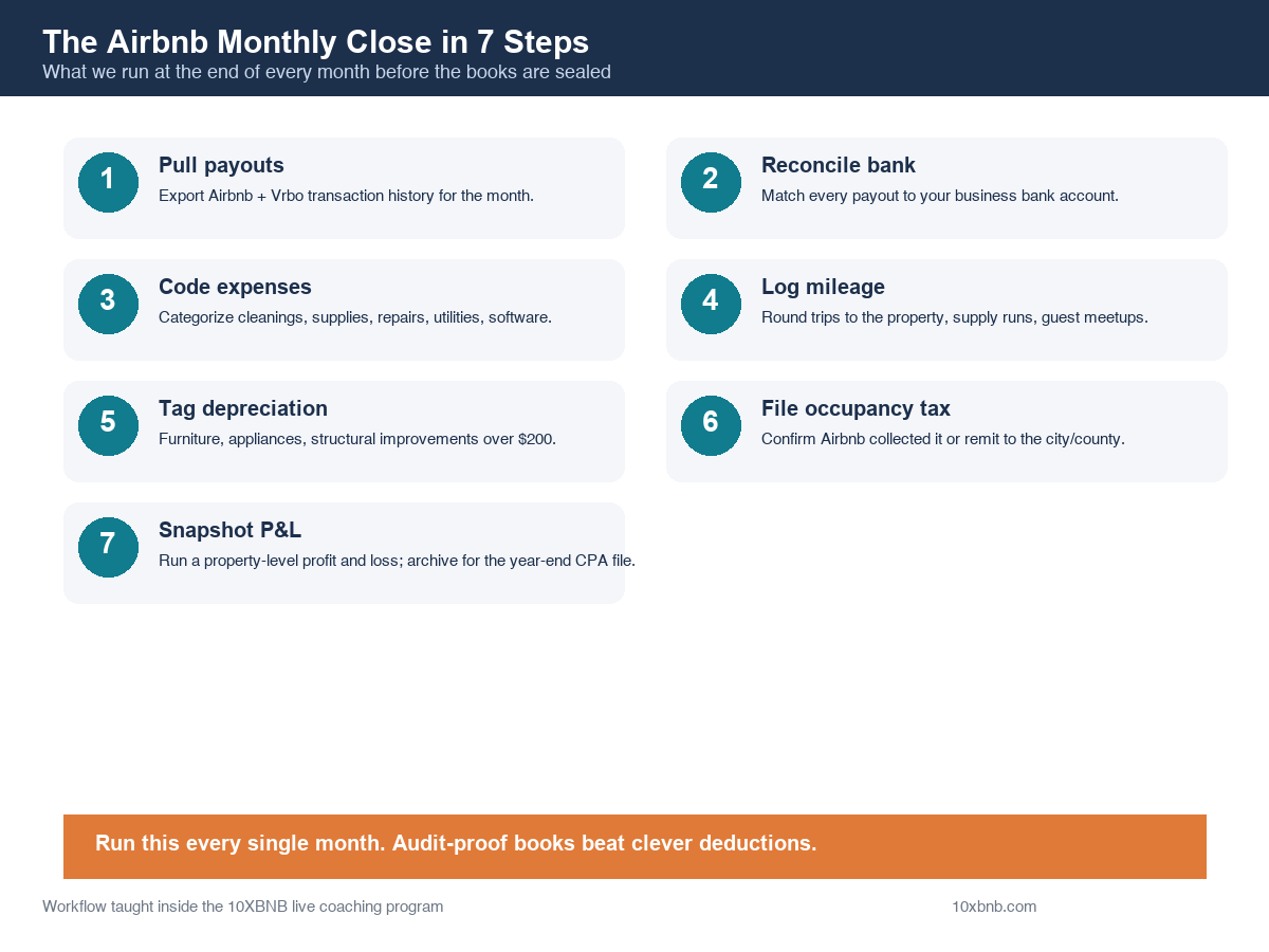 Airbnb monthly bookkeeping close workflow
